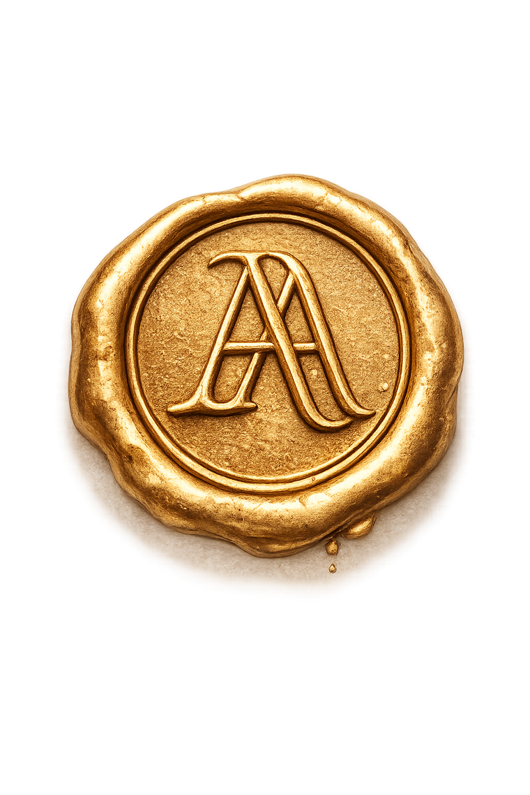 Gold wax seal featuring the Artland Atelier monogram in an elegant embossed design on a clean background