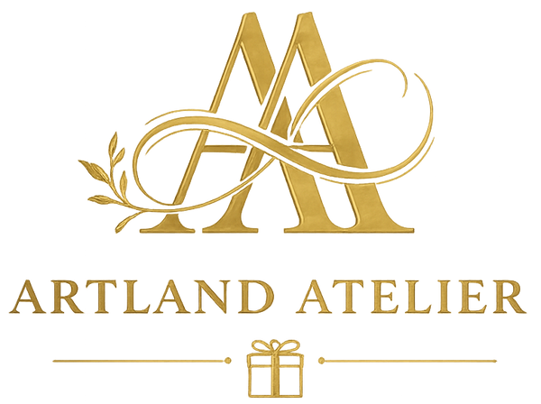 Artland Atelier main logo in gold with monogram and gift icon
